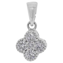 Lucky 0.21ct Natural Diamond 18K White Gold Four-Leaf Clover Pendant