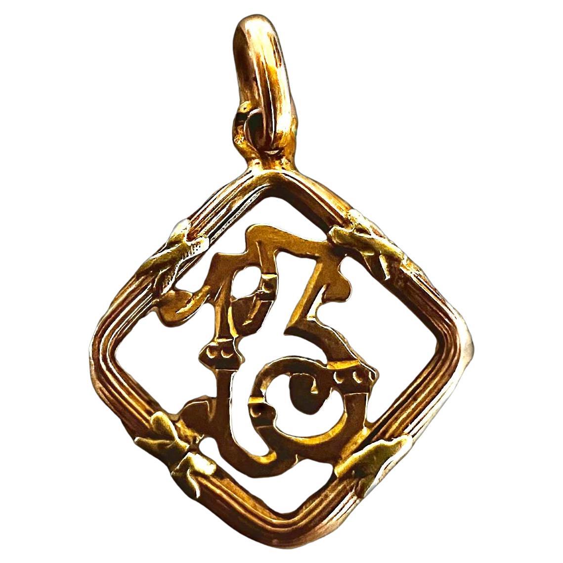 Lucky 13 Pendant  Number 13 Charm  Lucky Charm Art Nouveau France 18 k Gold