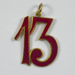 Lucky 13 Red Enamel Gold Charm