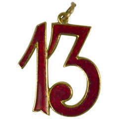 Lucky 13 Red Enamel Gold Charm