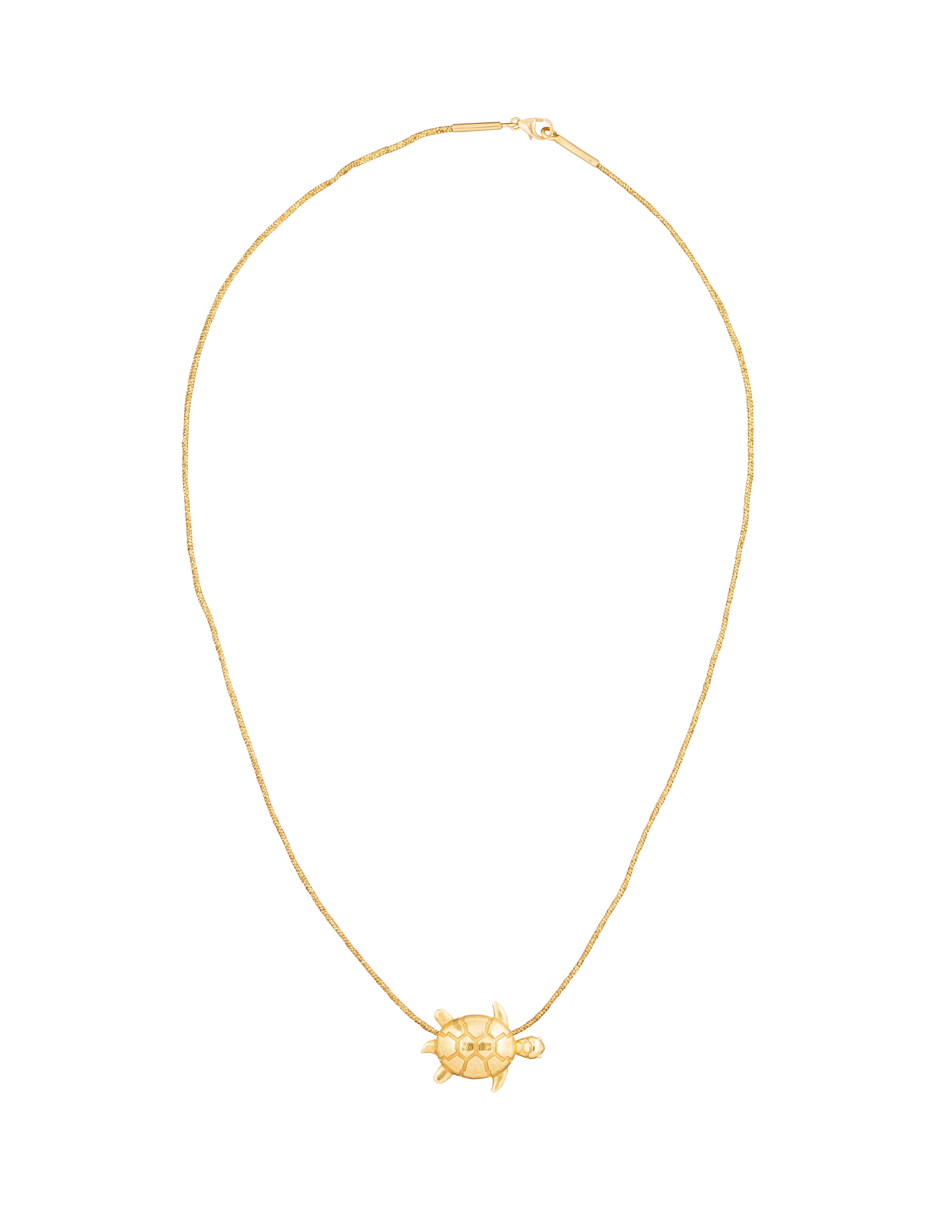 Women's or Men's Lucky 18 Karat Yellow Gold Turtle Necklace For Sale