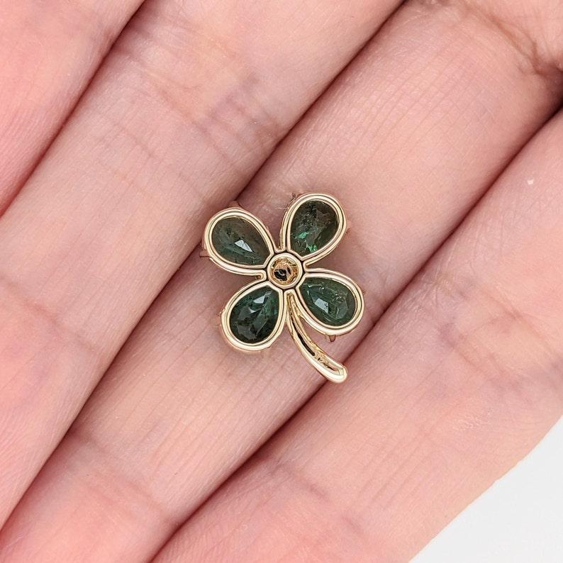 Pear Cut Lucky 2.12ct Emerald 4 Leaf Clover Pendant in Solid 14K Yellow Gold