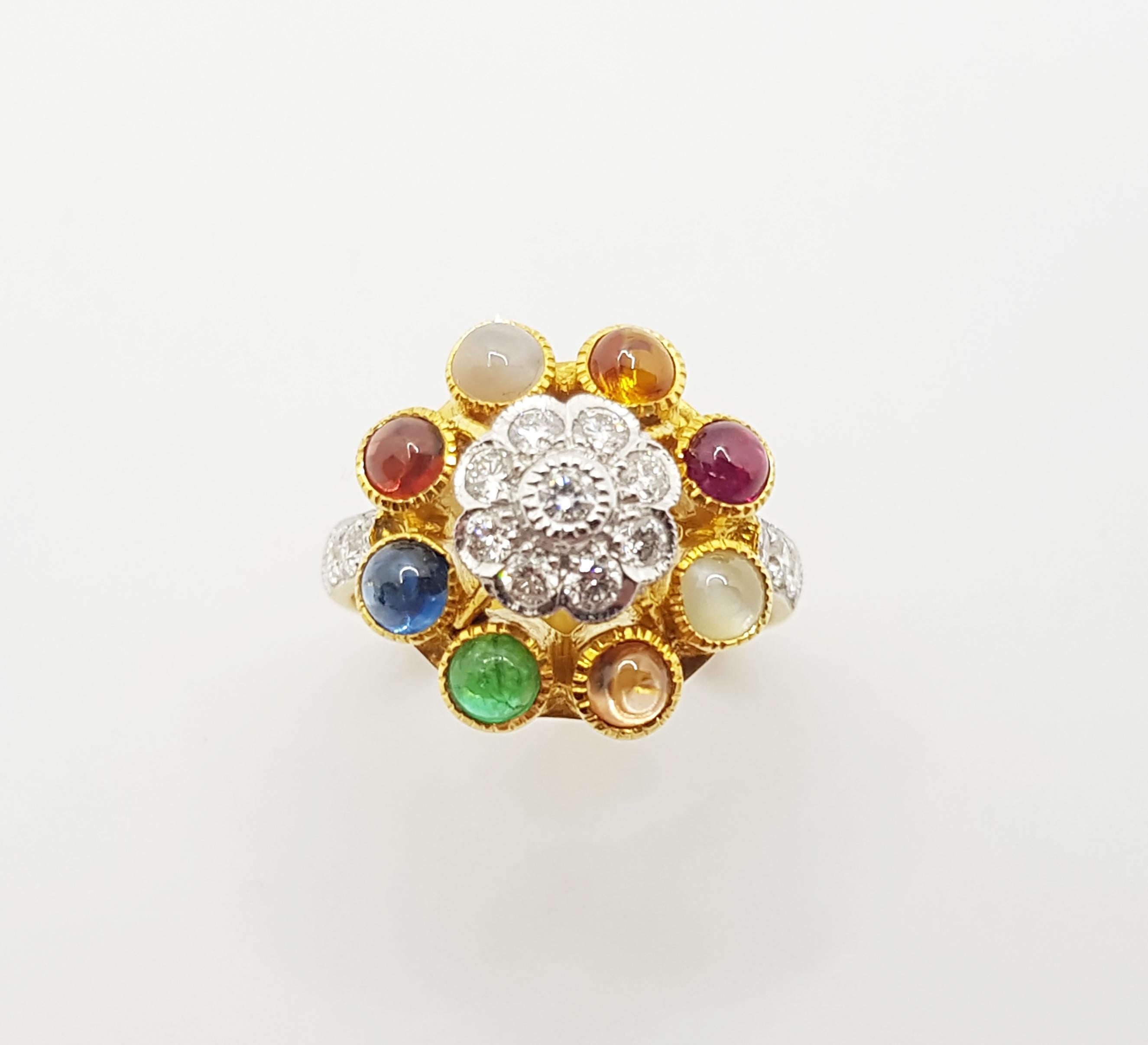 Lucky 9-Gemstone Ring Set in 18 Karat Gold Settings For Sale 2