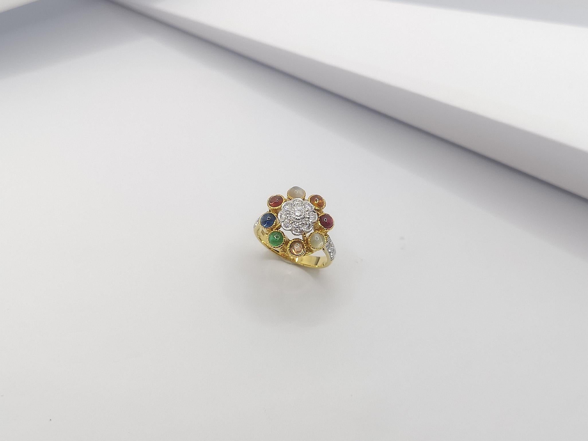 Lucky 9-Gemstone Ring Set in 18 Karat Gold Settings For Sale 3