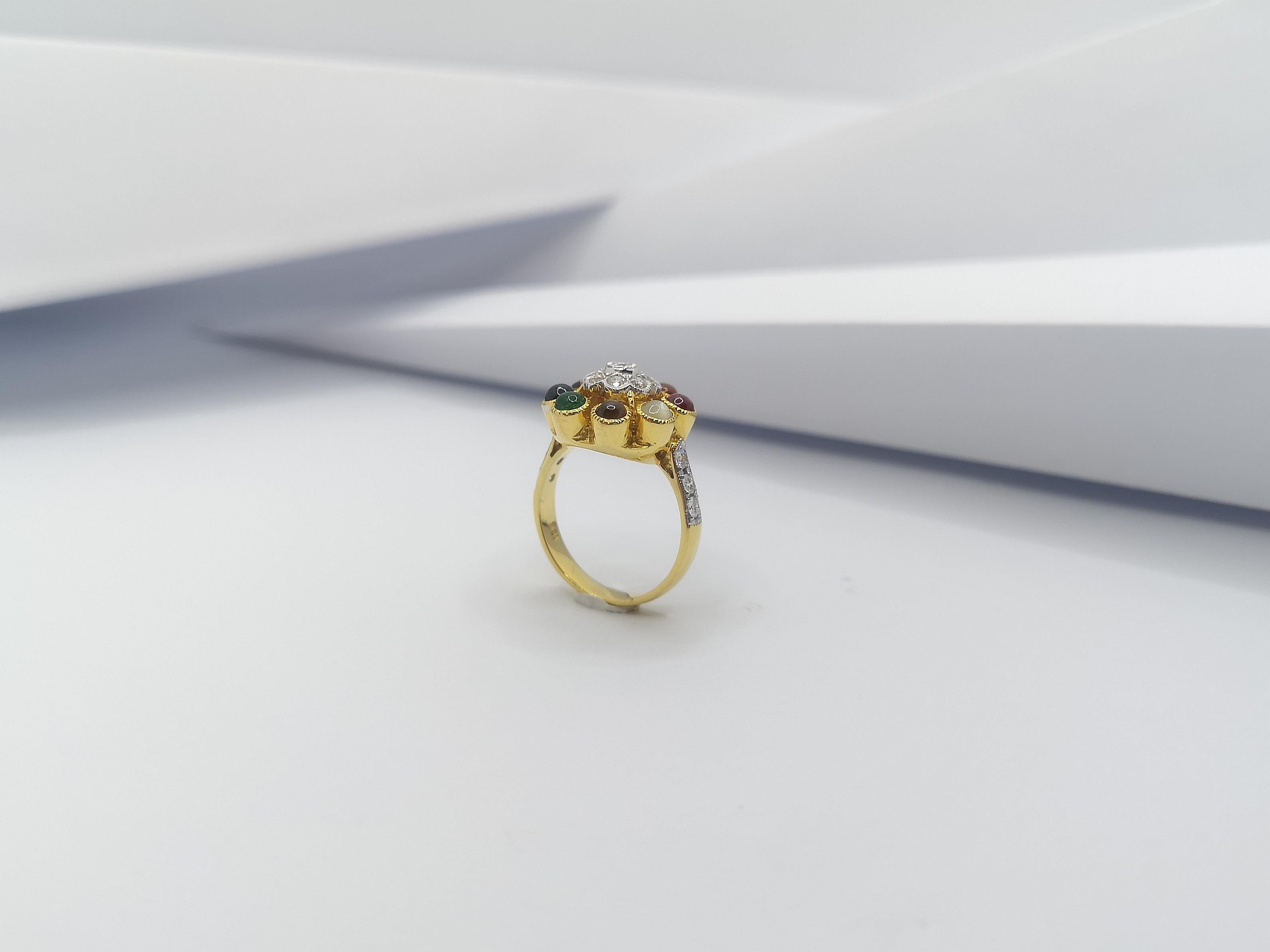 Lucky 9-Gemstone Ring Set in 18 Karat Gold Settings For Sale 4