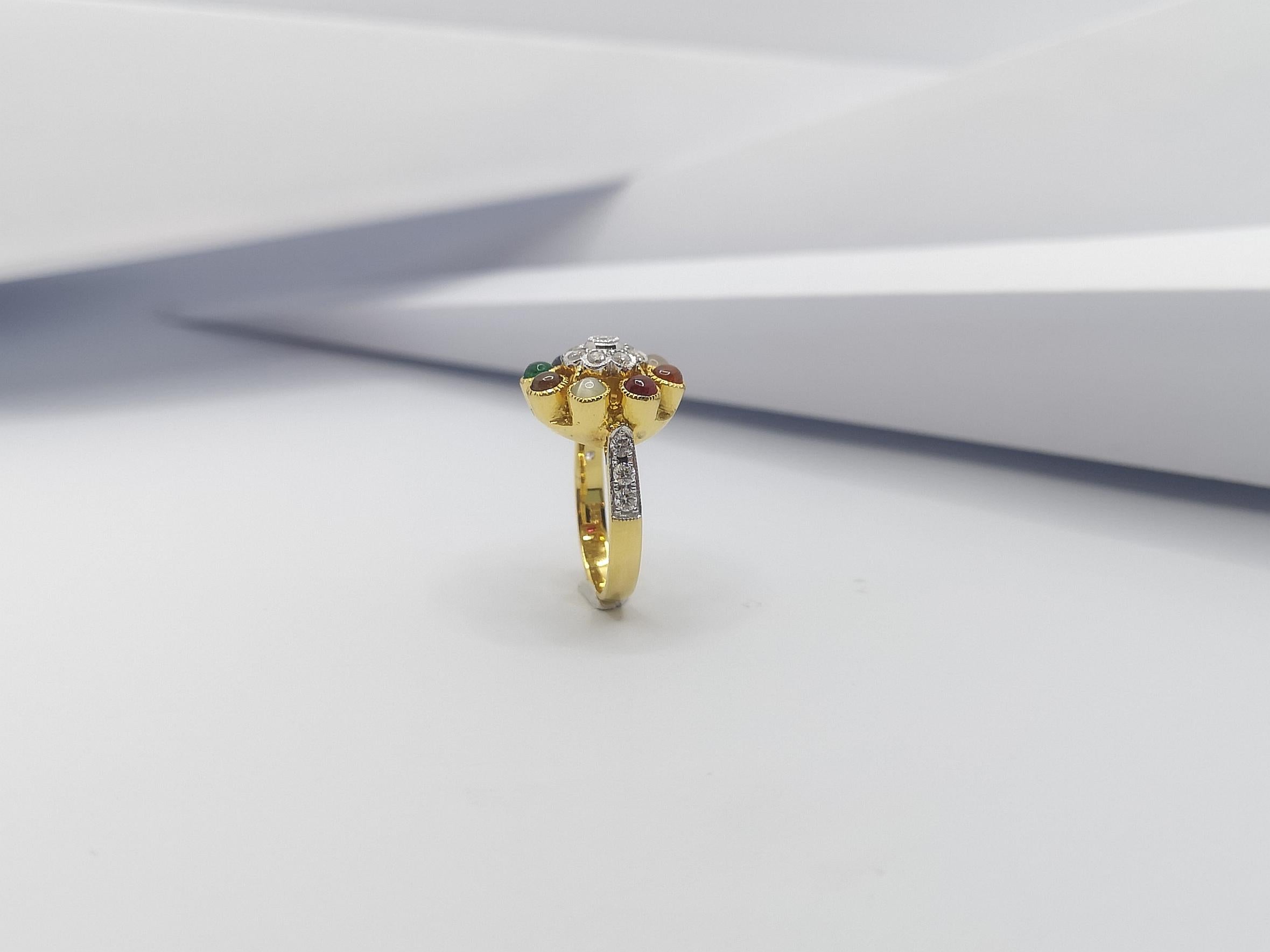 Lucky 9-Gemstone Ring Set in 18 Karat Gold Settings For Sale 5