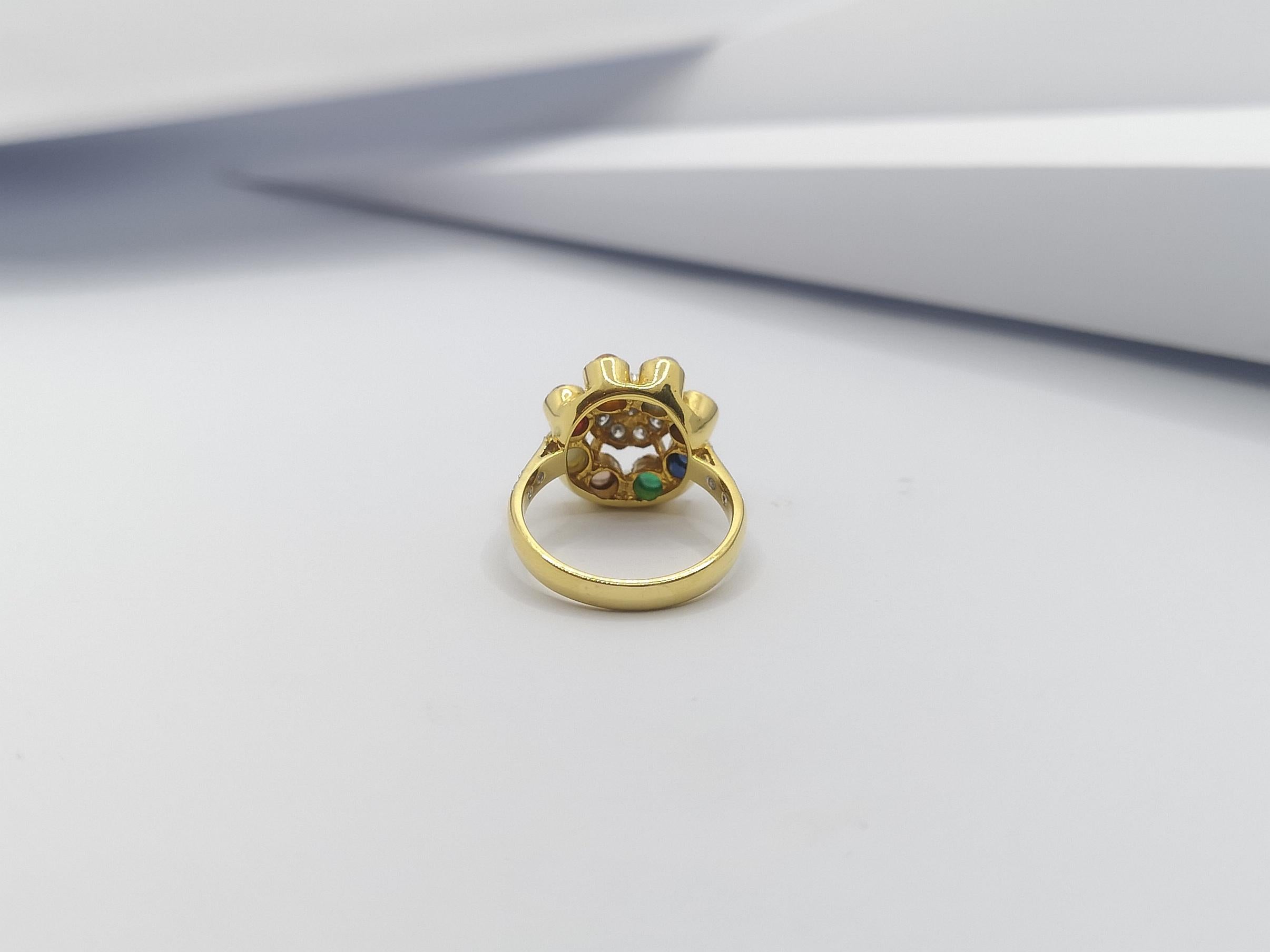 Lucky 9-Gemstone Ring Set in 18 Karat Gold Settings For Sale 6