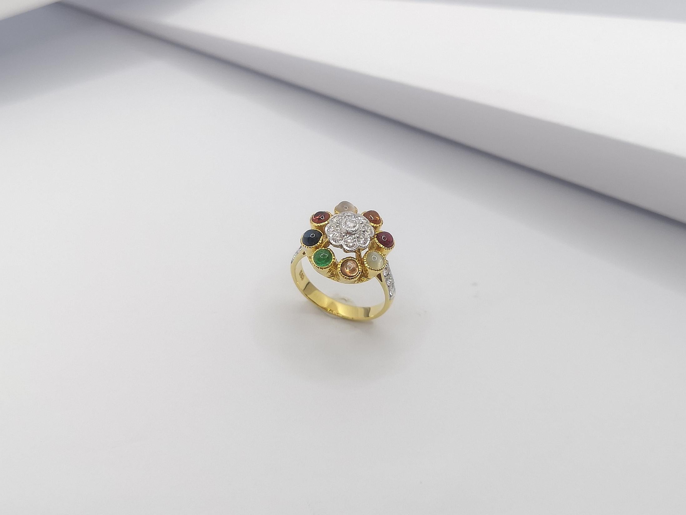 Women's Lucky 9-Gemstone Ring Set in 18 Karat Gold Settings For Sale