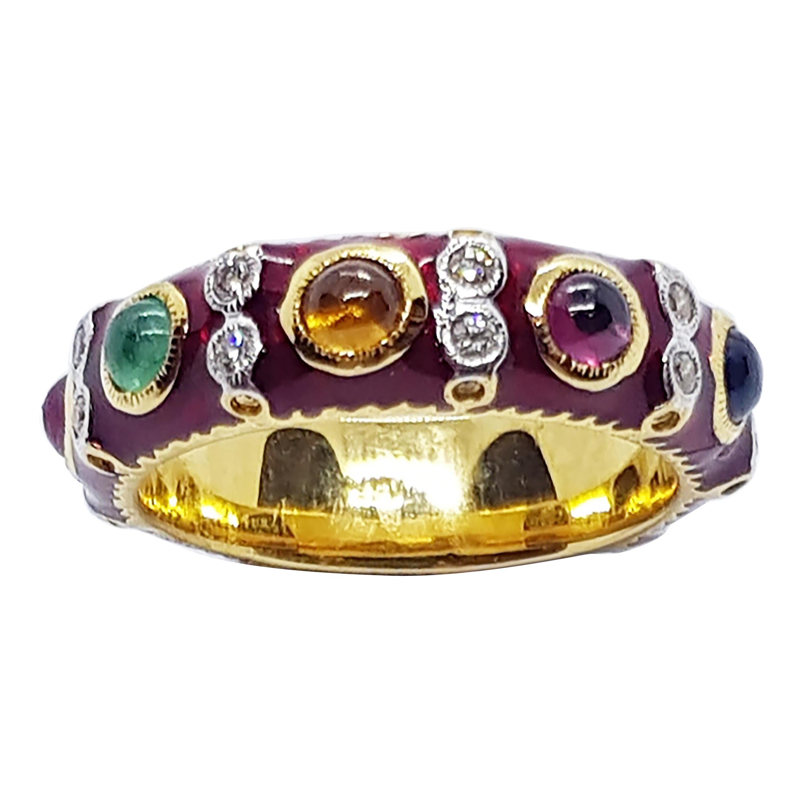 Lucky 9-Gemstone Ring Set in 18 Karat Gold Settings For Sale