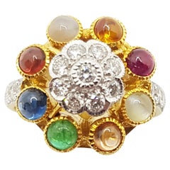 Lucky 9-Gemstone Ring Set in 18 Karat Gold Settings