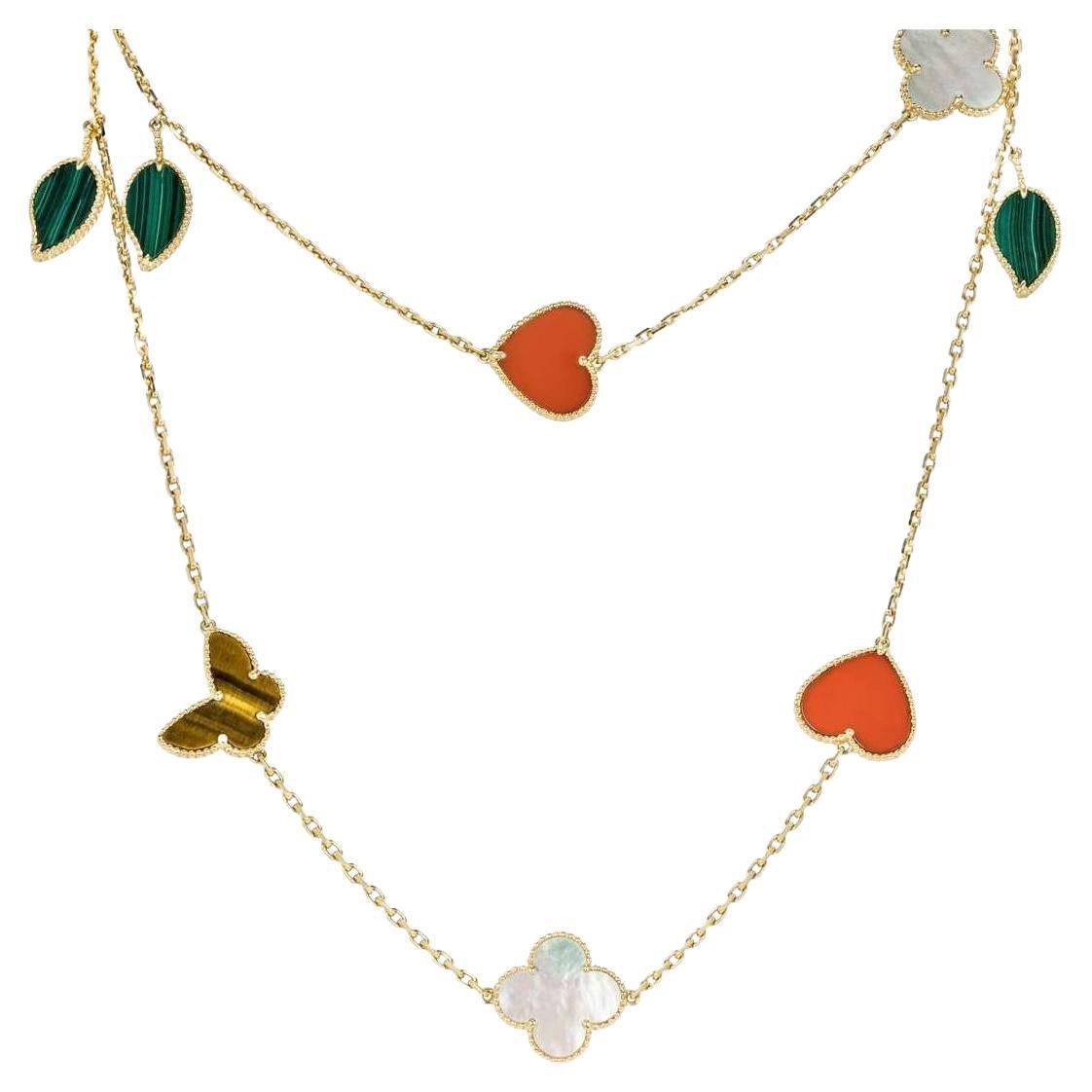 Lucky Alhambra  12 Motifs Long Gold Necklace 18K yellow gold