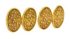 Lucky Art Nouveau 14 Karat Gold Men's Clover Cufflinks