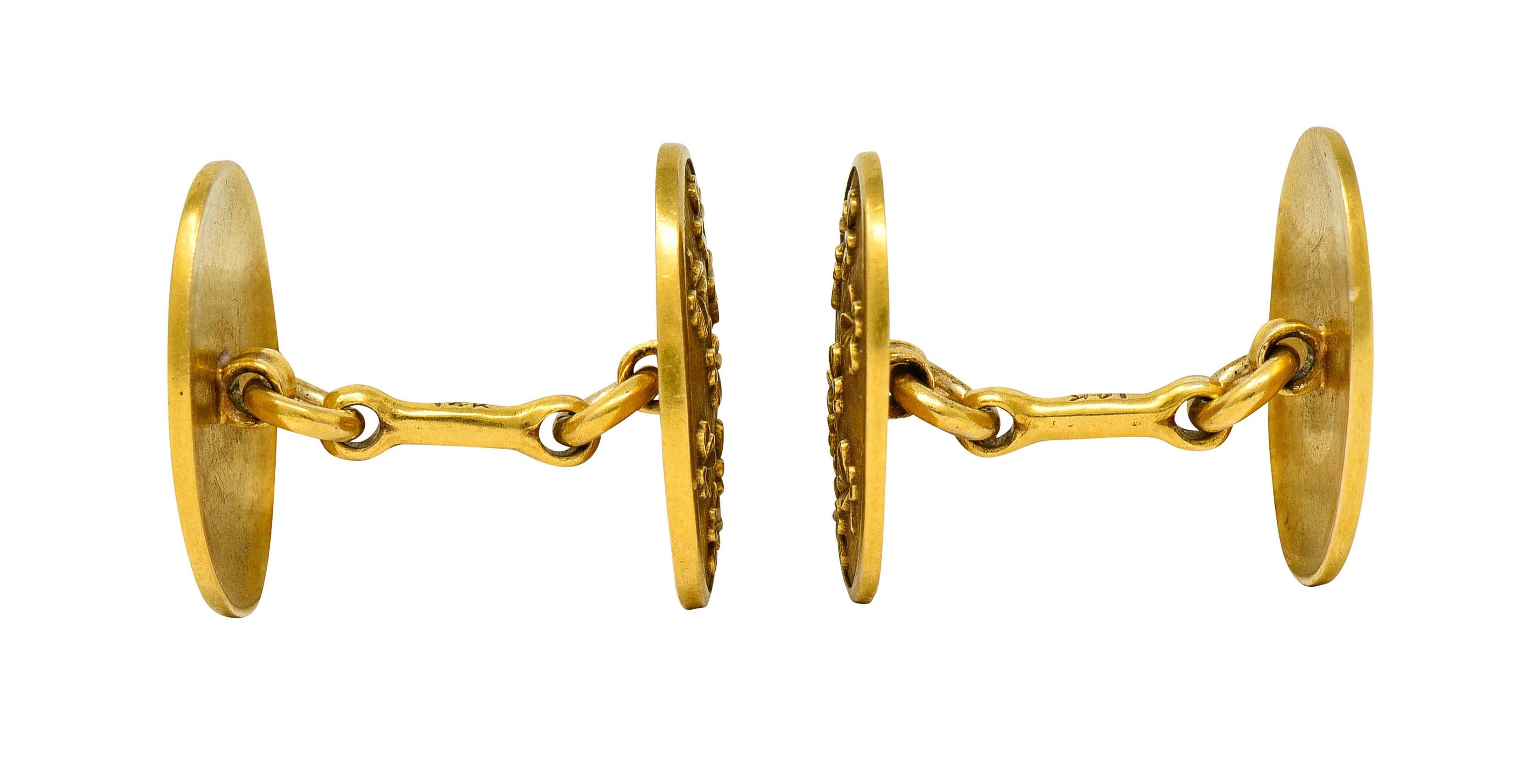 Lucky Art Nouveau 14 Karat Gold Men's Clover Cufflinks 2