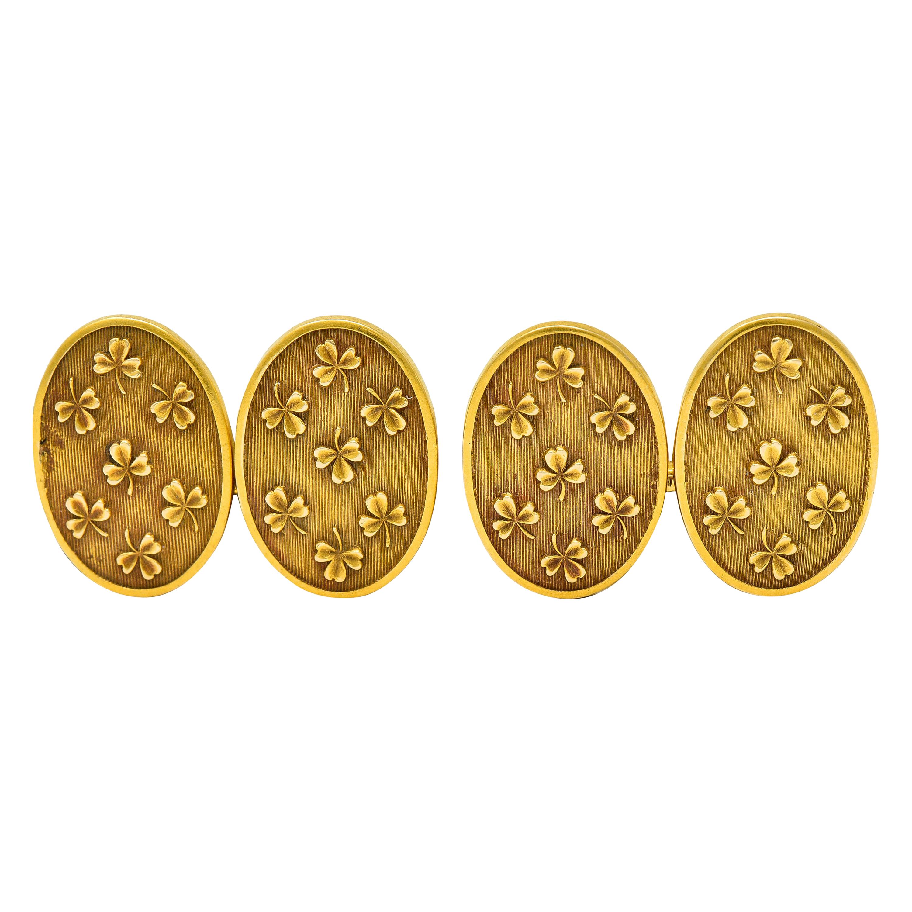 Lucky Art Nouveau 14 Karat Gold Men's Clover Cufflinks