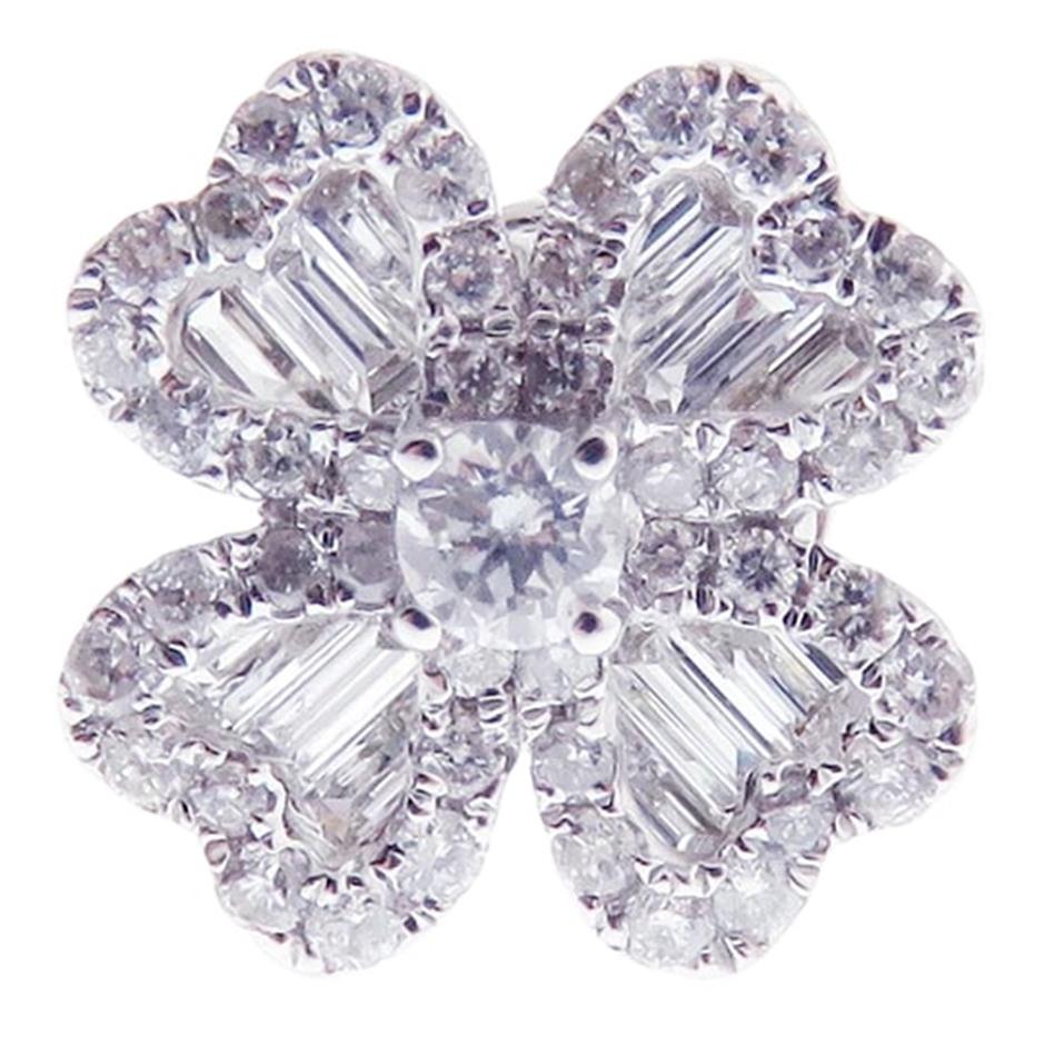 Women's Lucky Baguette Clover Diamond Earring Ring Set For Sale