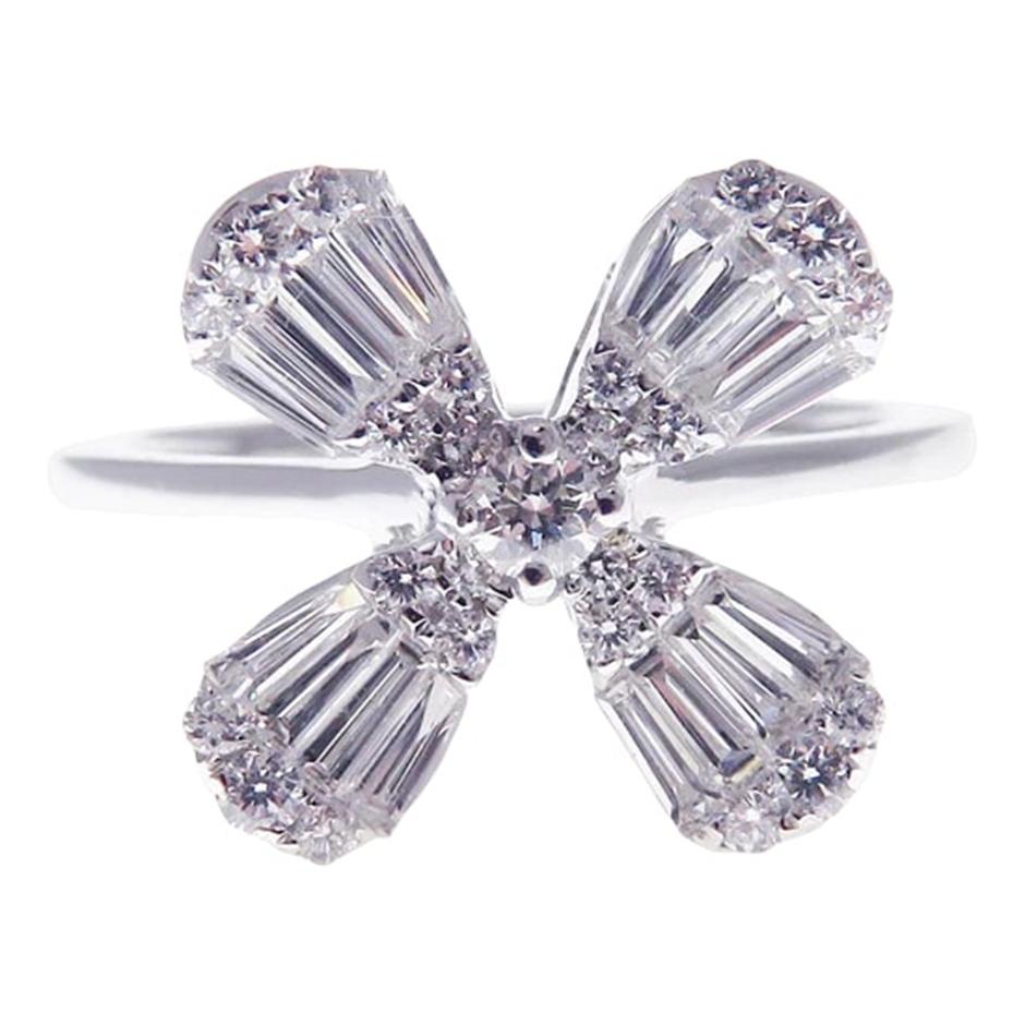 Four Leaf Baguette diamond earring and ring set, all with a high polish finish. Available in 18K White Gold. 

Earring Information
Diamond Type : Natural Diamond
Metal : 18K
Metal Color : White Gold
Diamond Carat Weight : 0.59ttcw
Diamond