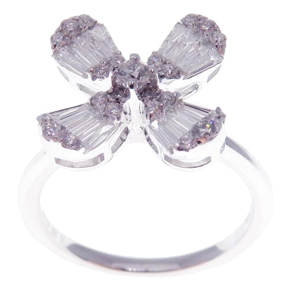 Modern Lucky Baguette Petal Diamond Earring Ring Set For Sale