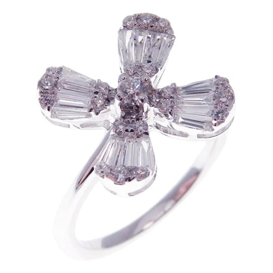 Women's Lucky Baguette Petal Diamond Earring Ring Set For Sale