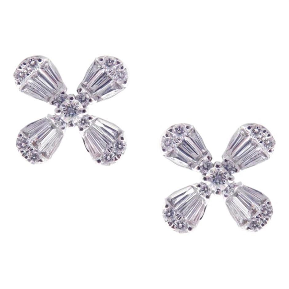 Lucky Baguette Blütenblatt Diamant-Ohrring-Ring Set im Angebot 1