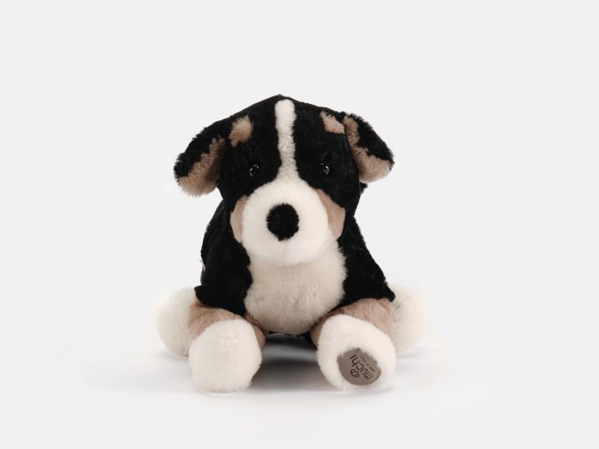 WARNING: This is not a toy. This item is for collectors only, not intended for children under 14 years of age.

Lucky the plush Bernese mountain dog is made of real sheepskin in three colours, stuffed with 100% natural and sustainable organic