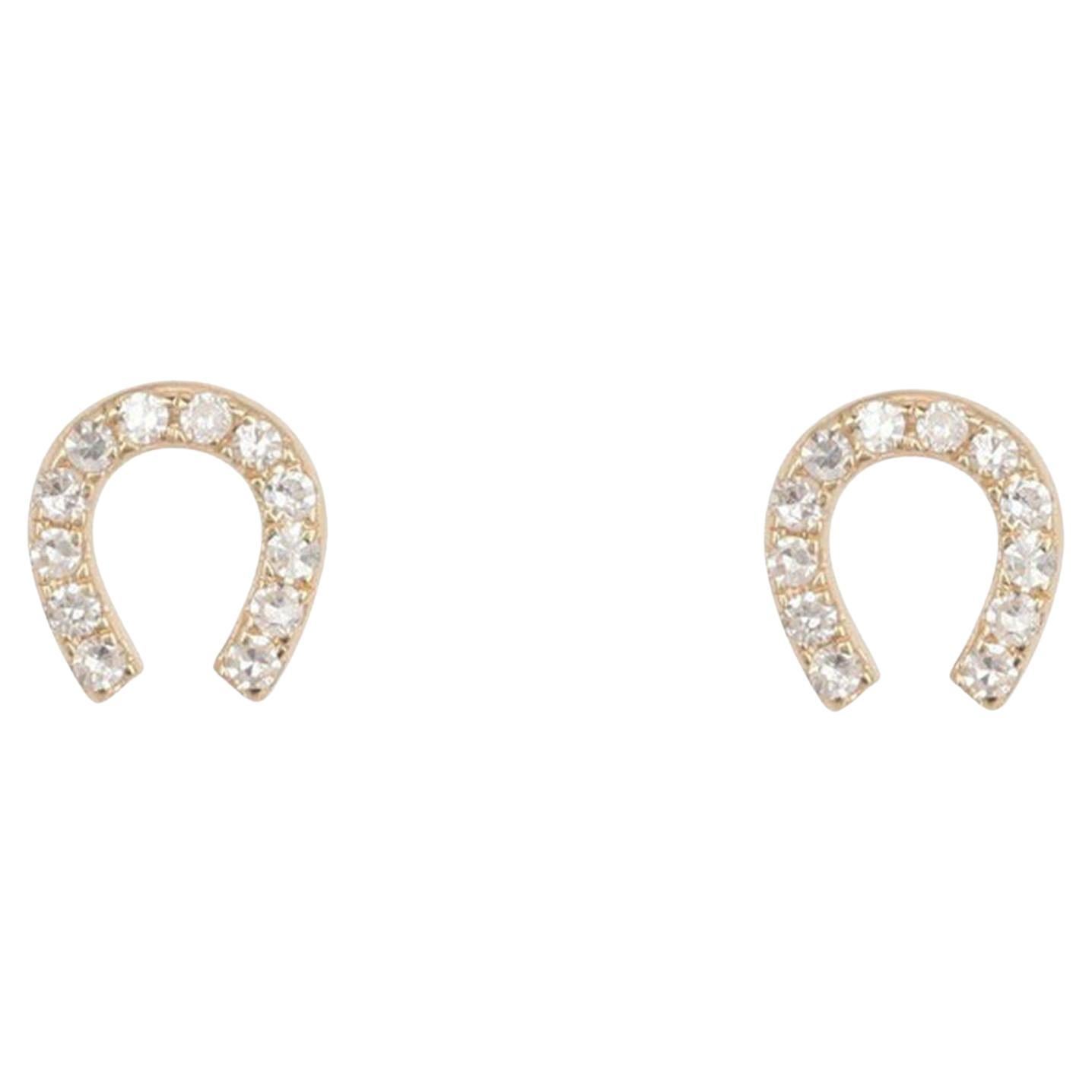 0.13ct Diamond Horseshoe 14K Gold Stud Earrings For Sale