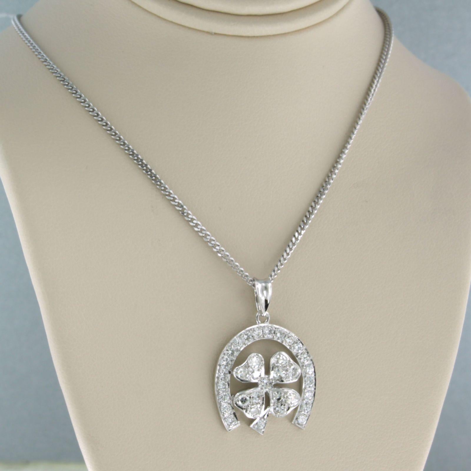 Modern Lucky Charm Irish Leaves Pendant with Diamonds, with 14k Gold Necklace For Sale