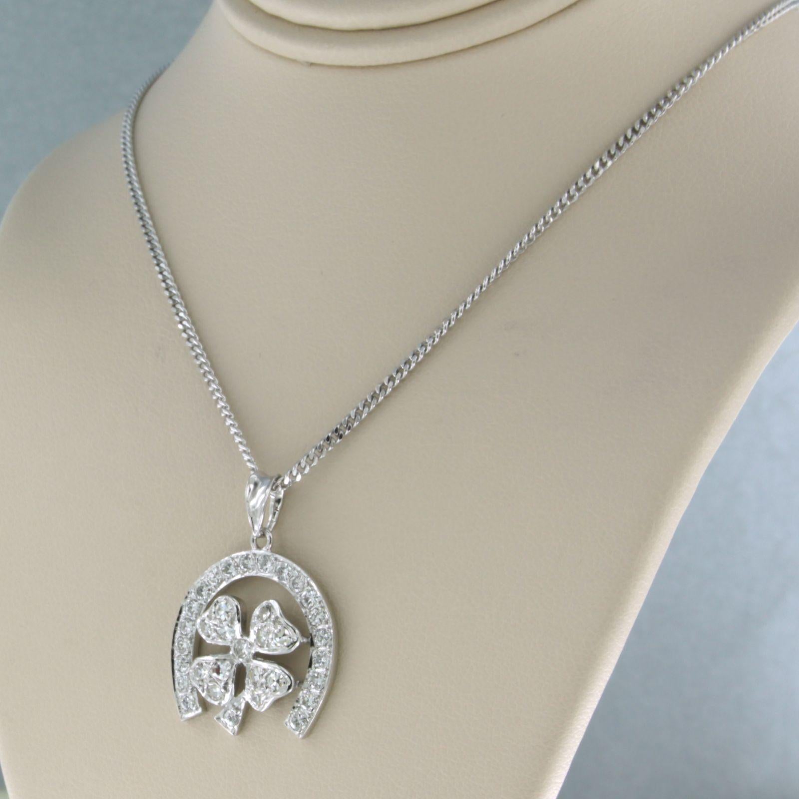 Brilliant Cut Lucky Charm Irish Leaves Pendant with Diamonds, with 14k Gold Necklace For Sale