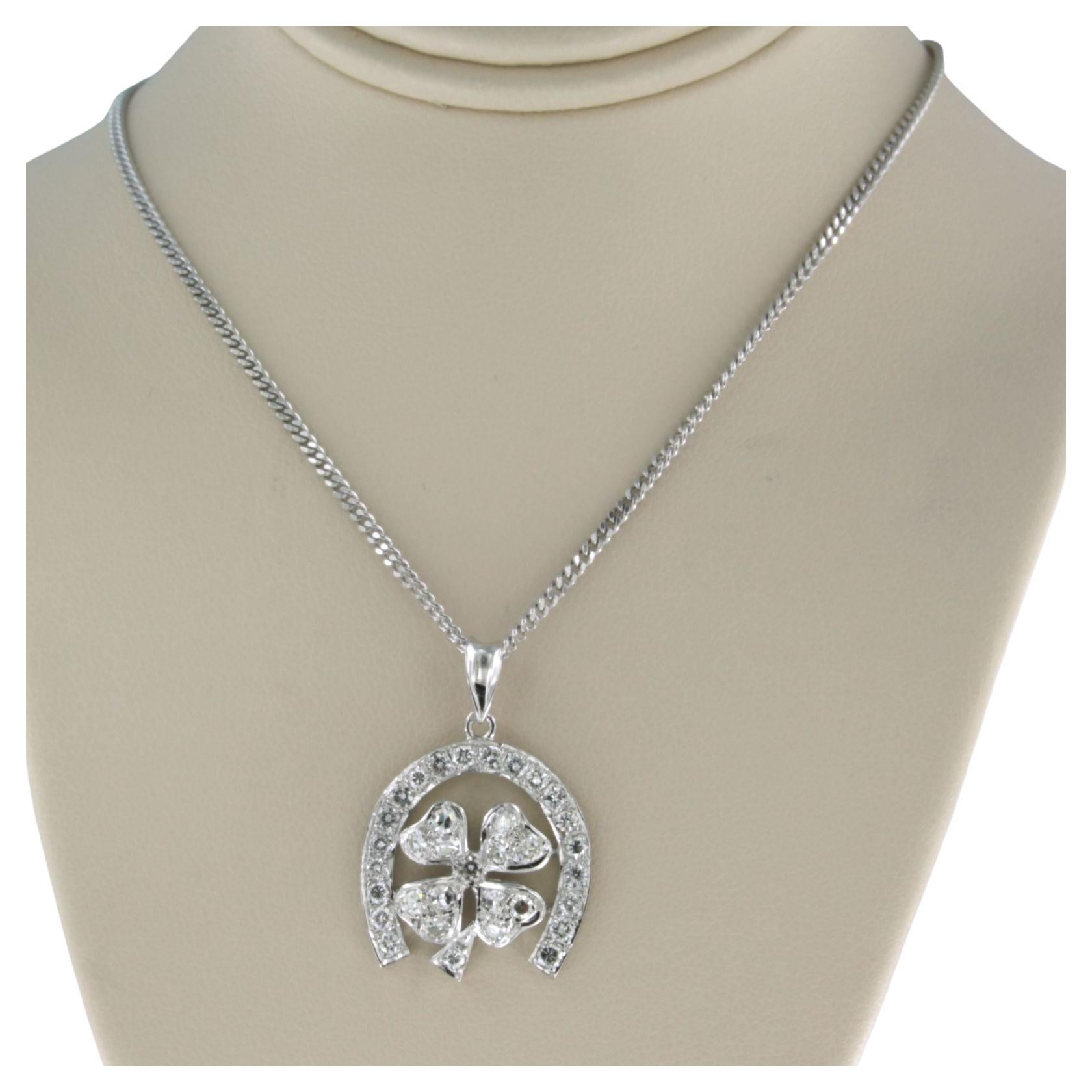 Lucky Charm Irish Leaves Pendant with Diamonds, with 14k Gold Necklace For Sale