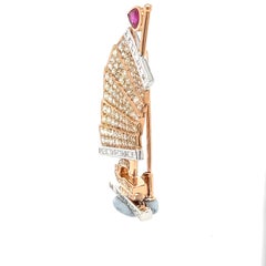 Lucky Charm Sailing Boat Brooch with Diamonds and Ruby in 18K Gold