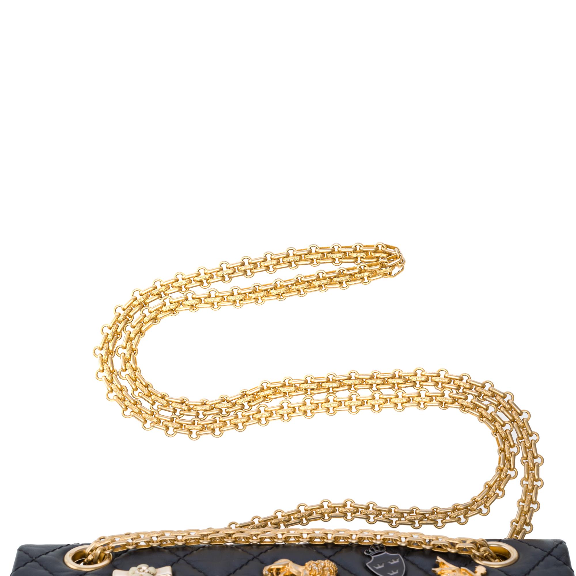 Lucky Charms 2.55 Chanel double flap shoulder bag in black quilted leather, AGHW For Sale 5