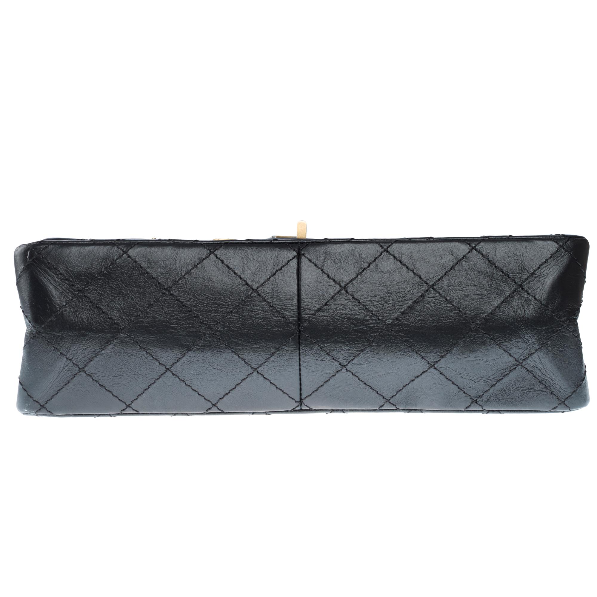 Lucky Charme 2.55 Borsa a tracolla con doppia patta di Chanel in pelle nera trapuntata, AGHW in vendita 6