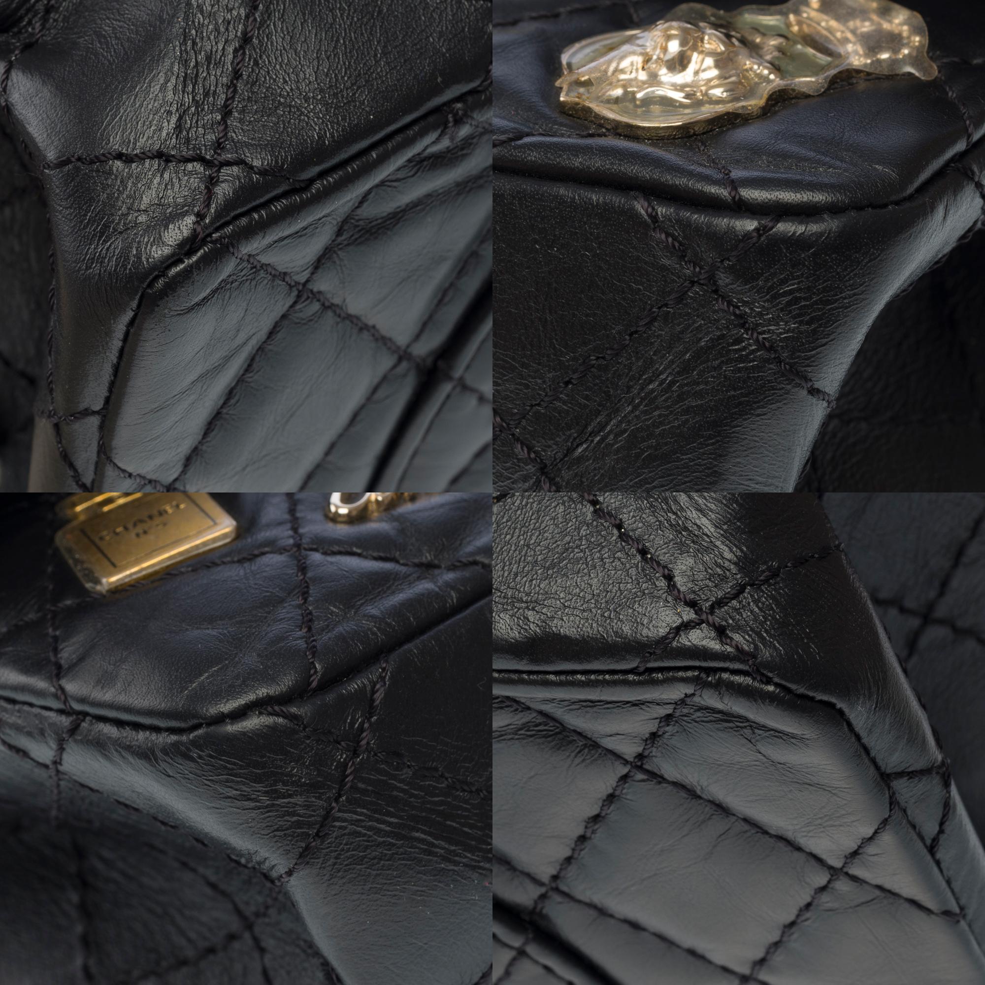 Lucky Charms 2.55 Chanel double flap shoulder bag in black quilted leather, AGHW For Sale 7
