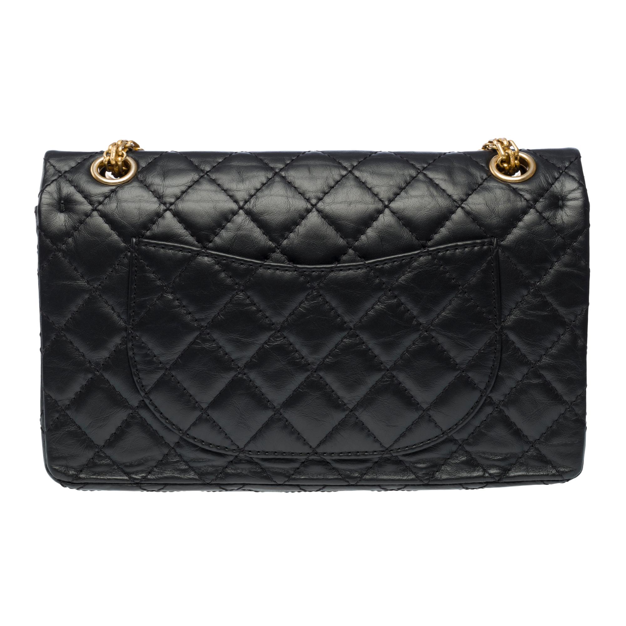 Women's Lucky Charms 2.55 Chanel double flap shoulder bag in black quilted leather, AGHW For Sale