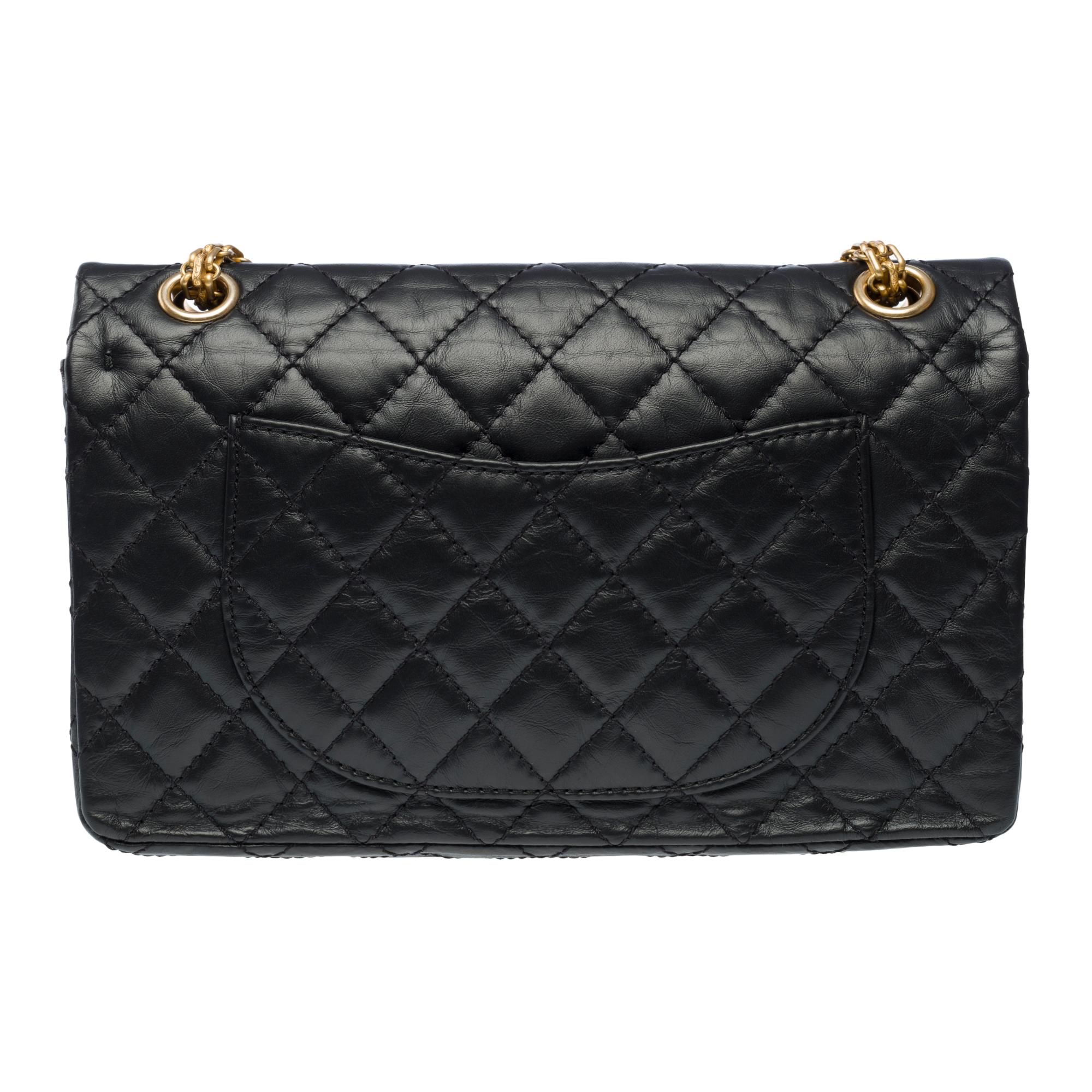 Lucky Charms 2.55 Chanel double flap shoulder bag in black quilted leather, AGHW In Good Condition For Sale In Paris, IDF