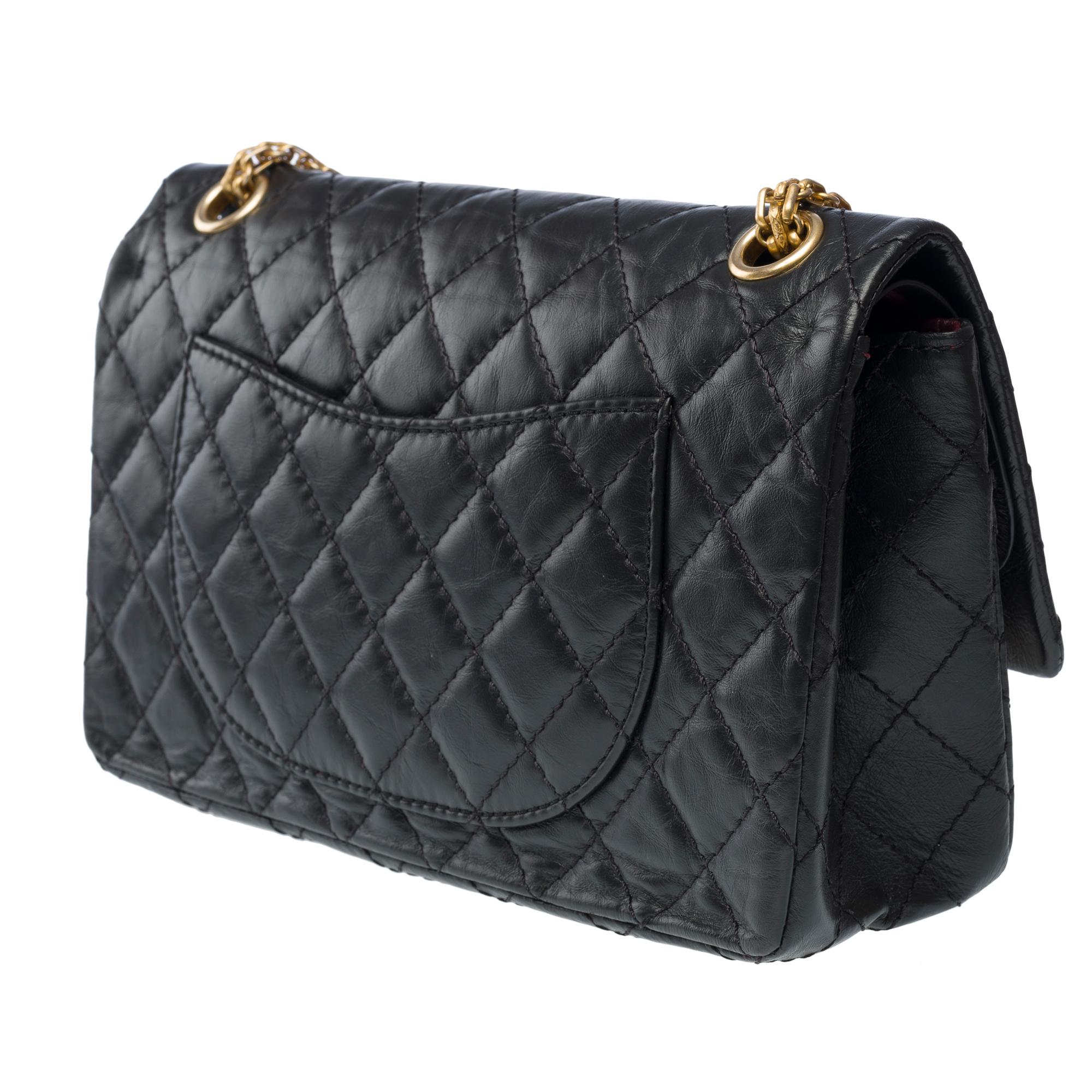 Lucky Charms 2.55 Chanel double flap shoulder bag in black quilted leather, AGHW For Sale 2
