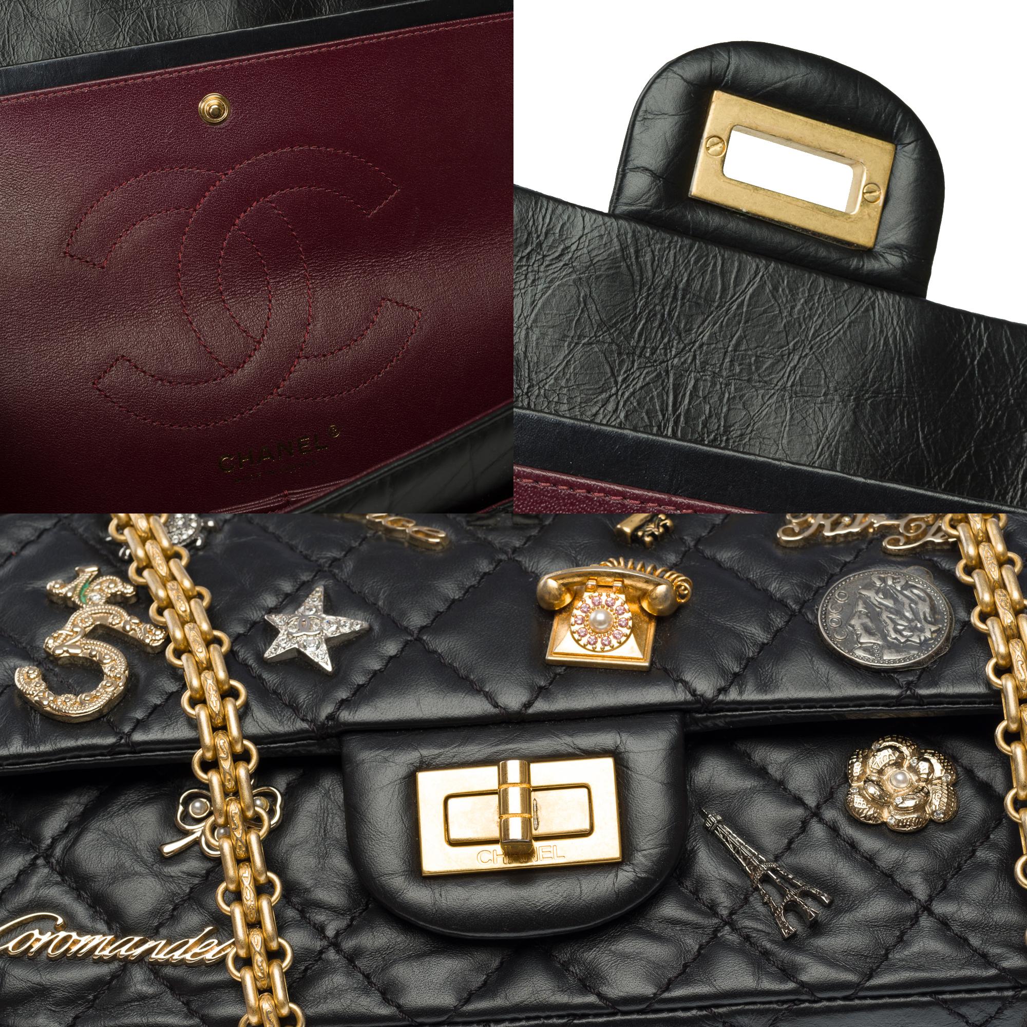 Lucky Charms 2.55 Chanel double flap shoulder bag in black quilted leather, AGHW For Sale 2