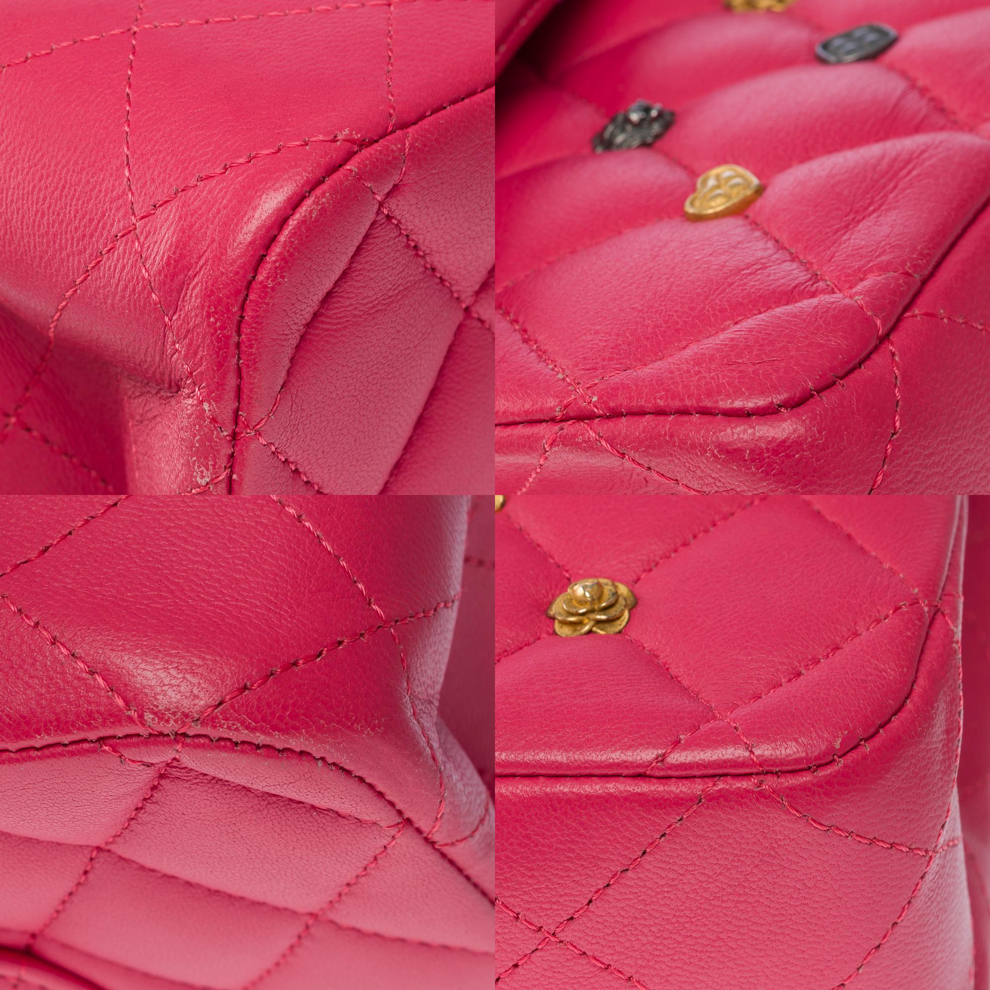 Borsa a tracolla con doppia patta di Chanel in pelle d'agnello trapuntata rosa, AGHW in vendita 6