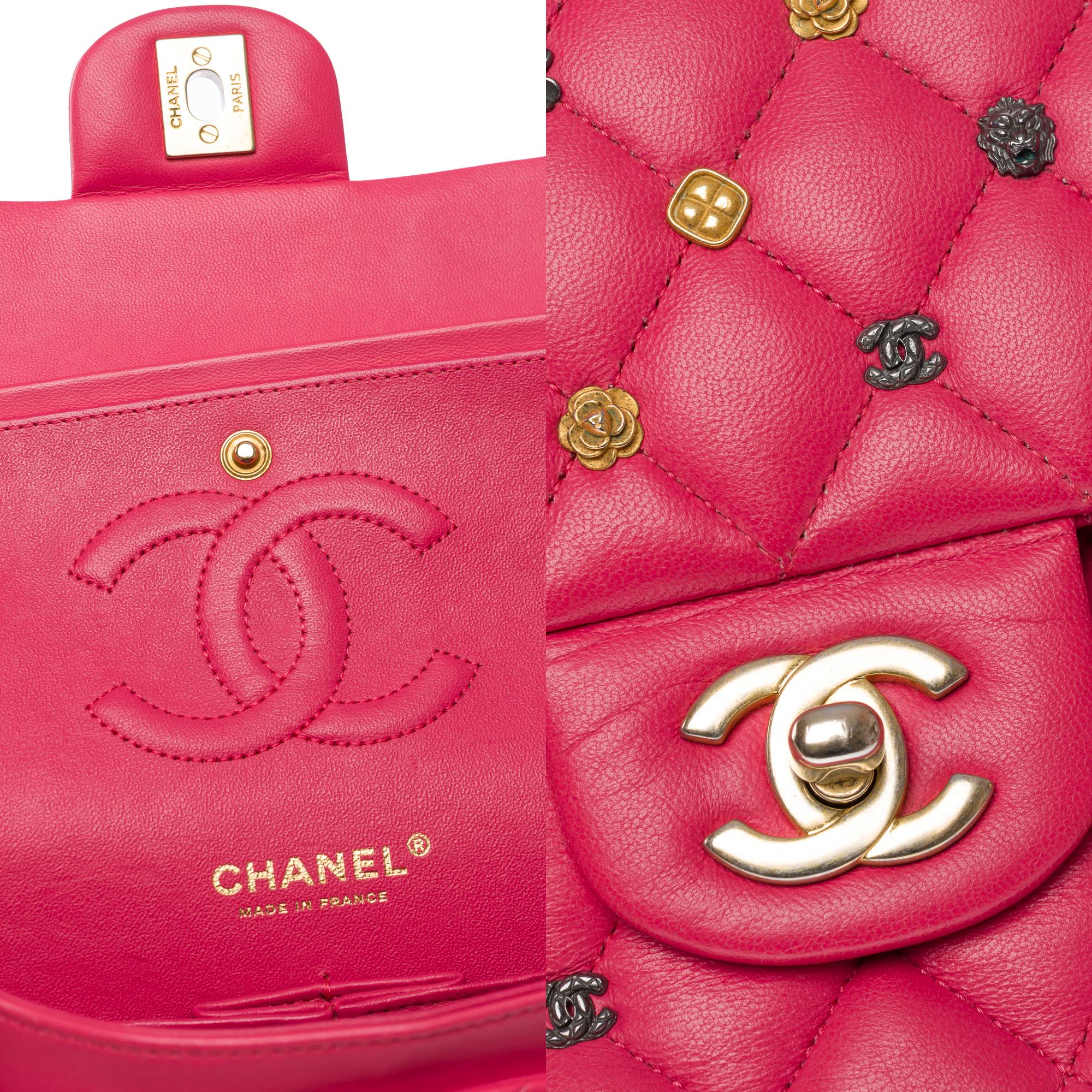 Borsa a tracolla con doppia patta di Chanel in pelle d'agnello trapuntata rosa, AGHW in vendita 1
