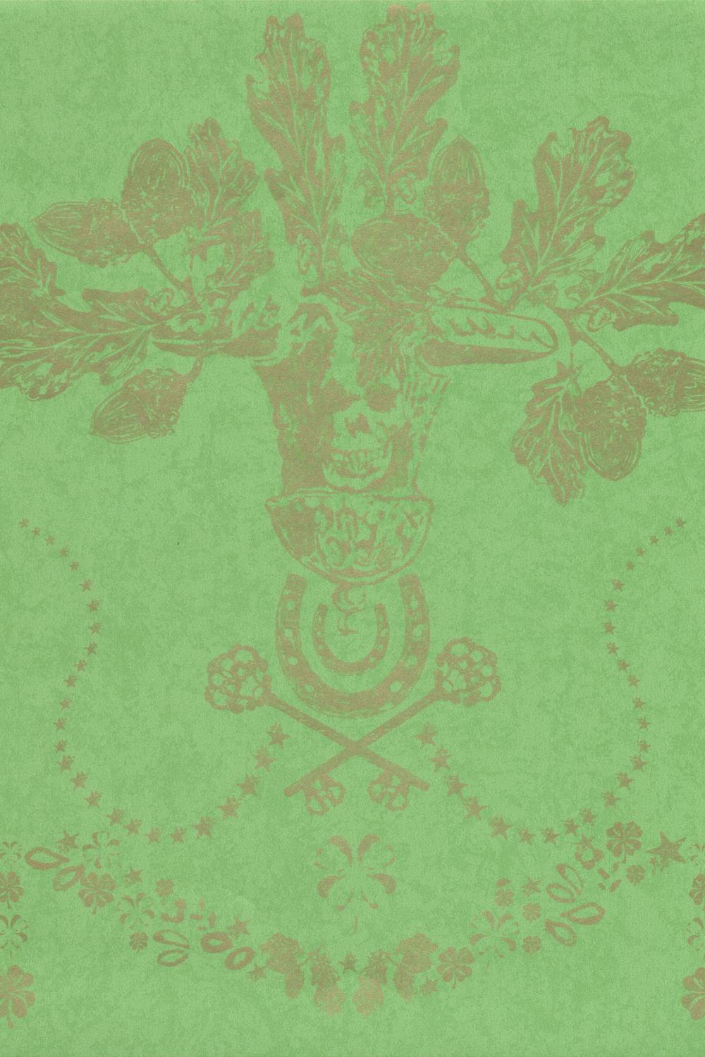 British 'Lucky Charms' Contemporary, Traditional Wallpaper in Georgian Green For Sale