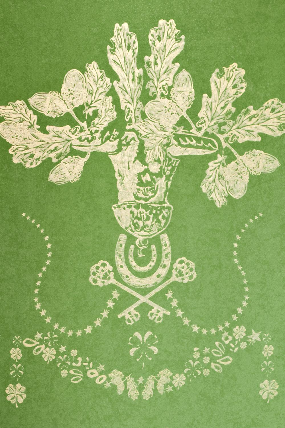'Lucky Charms' Contemporary, Traditional Wallpaper in Georgian Green In New Condition For Sale In Pewsey, Wiltshire