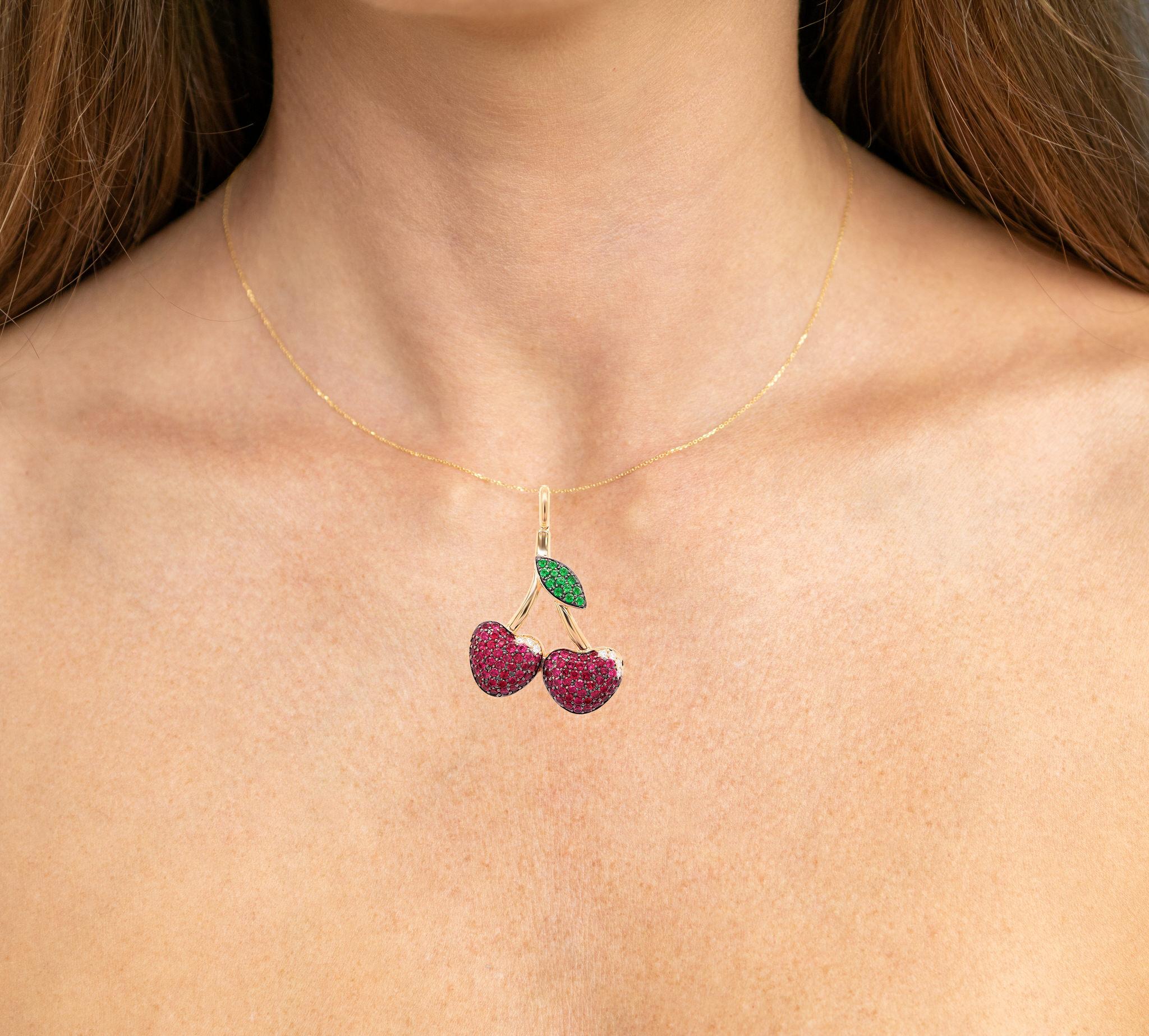 It comes with the Gemological Appraisal by GIA GG/AJP
All gemstones are natural
Gemstones: Rubies, Tsavorites, Diamonds
Total Carat Weight: 3.15 Carats
Metal: 18K Yellow Gold
Dimensions: 43 x 30 mm
Necklace Length: 16 Inches
