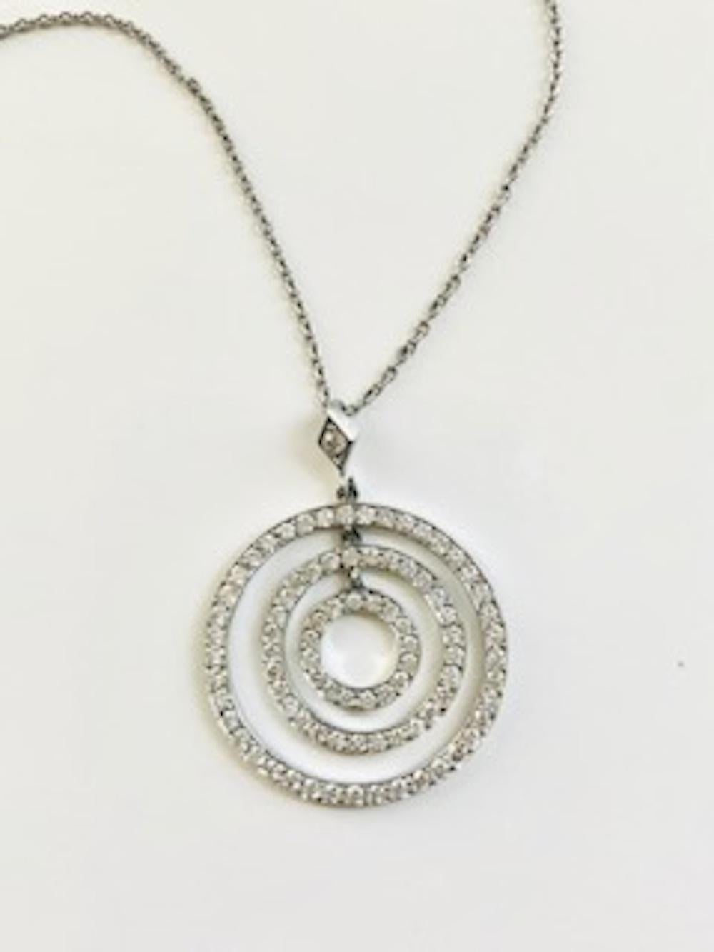 Round Cut Platinum Diamond Lucky Circles Pendant Necklace For Sale