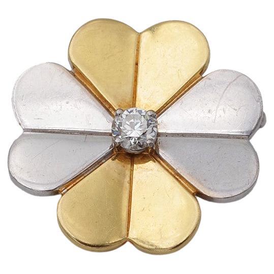 Glücksklee-Diamant-Vinage-Brosche, 18k Gold, Glücksschmuck, zwei Töne Gold