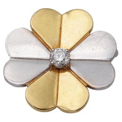 Broche trèfle chanceux diamant vinage or 18k, bijoux chanceux, deux tons or