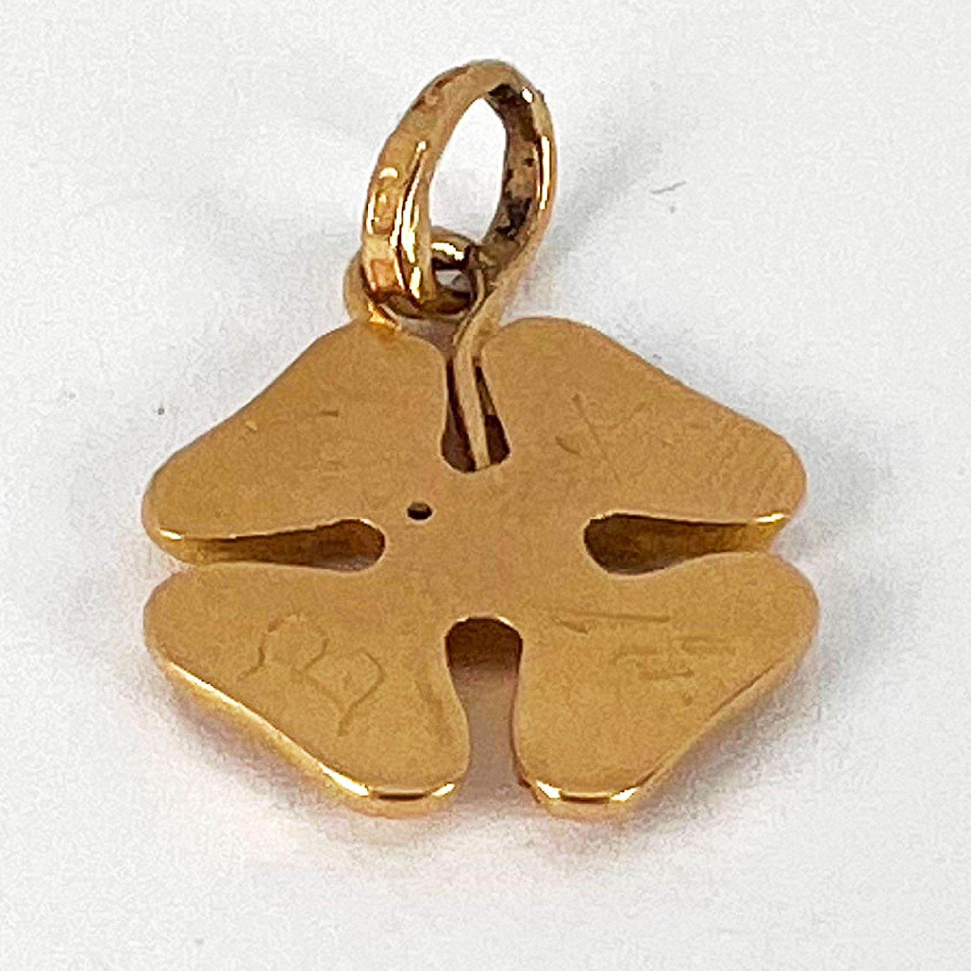 Women's or Men's Lucky Clover Shamrock 18K Yellow Gold Charm Pendant