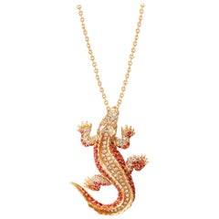 Lucky Diamond Ruby Pearl 18 Karat Yellow Gold Precious Alligator Necklace