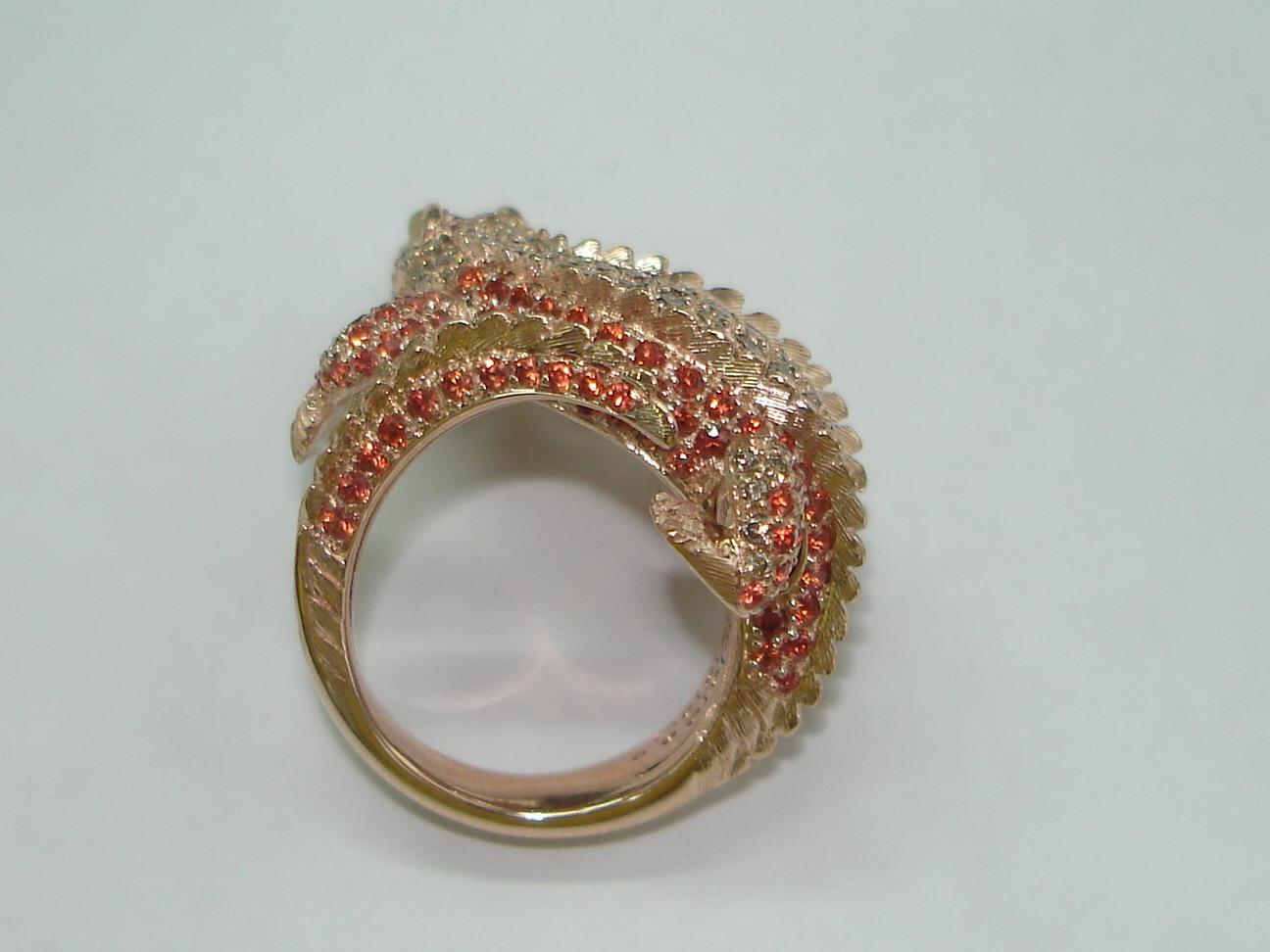 Lucky Diamond Ruby Pearl 18 Karat Yellow Gold Precious Alligator Ring for Her For Sale 2