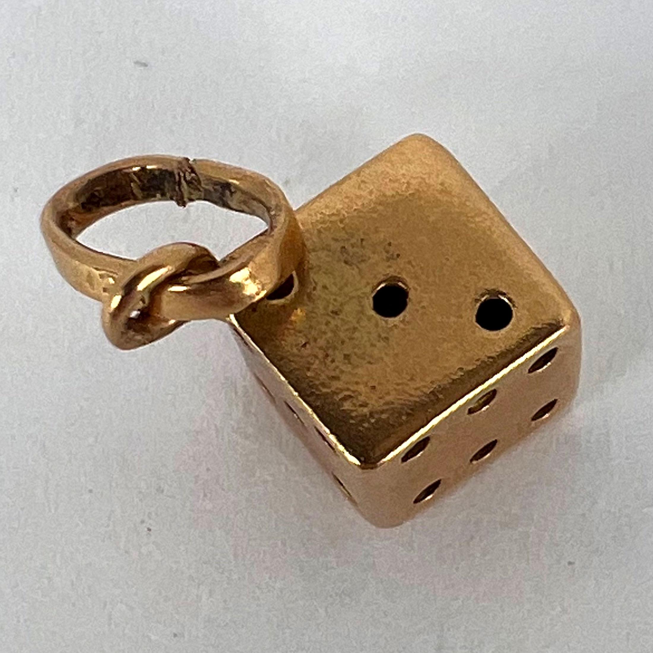 Lucky Dice 18K Yellow Gold Charm Pendant For Sale 4