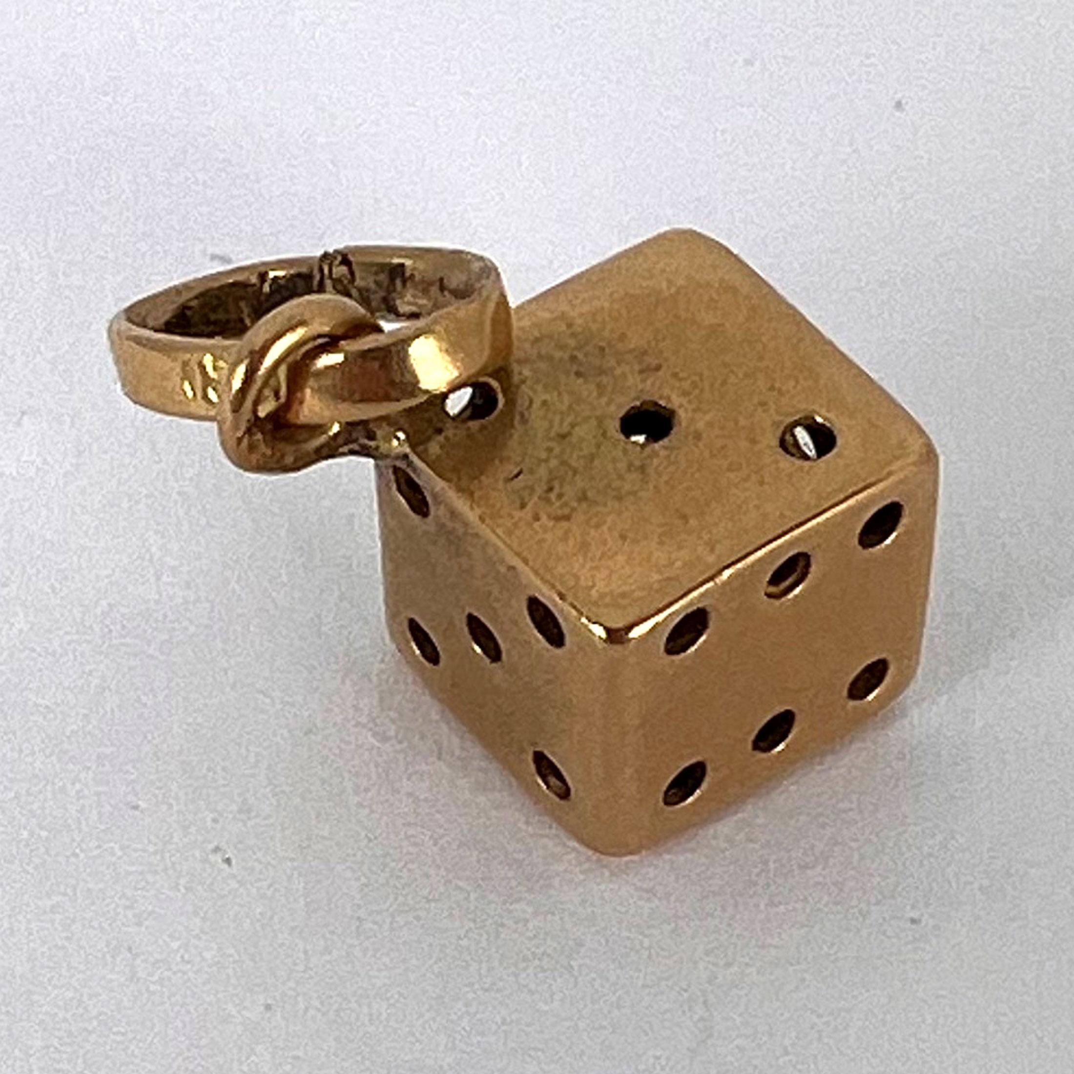 Lucky Dice 18K Yellow Gold Charm Pendant For Sale 5