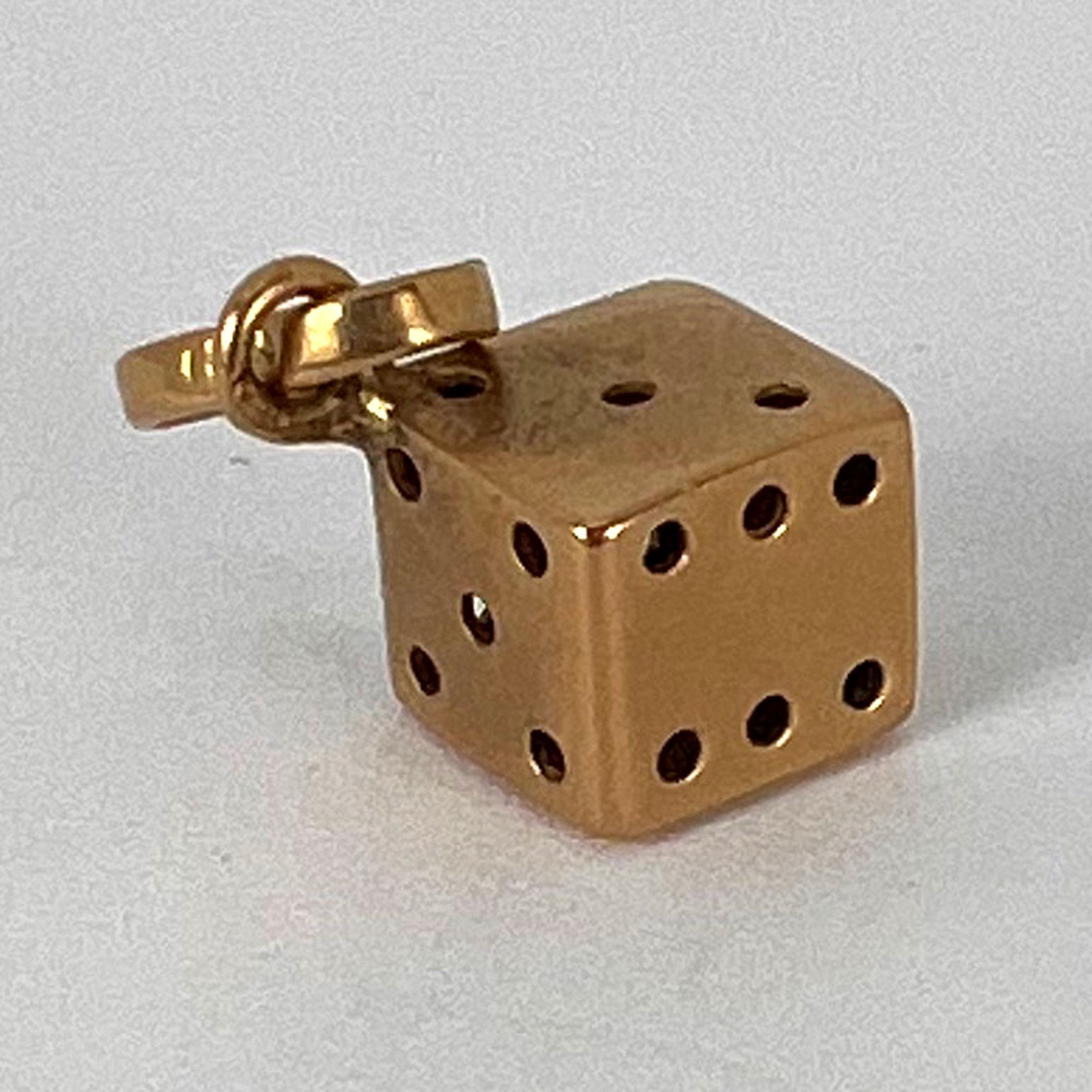 Lucky Dice 18K Yellow Gold Charm Pendant For Sale 6